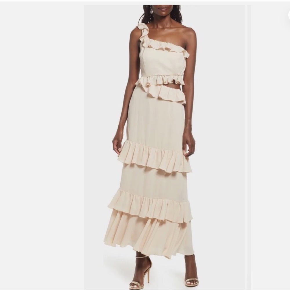 WAYF The Giana One-Shoulder Tiered Gown Maxi Dress in Size Medium